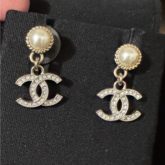 Authentic Chanel Gold and Silver Logo Earrings - Picture 6 of 6